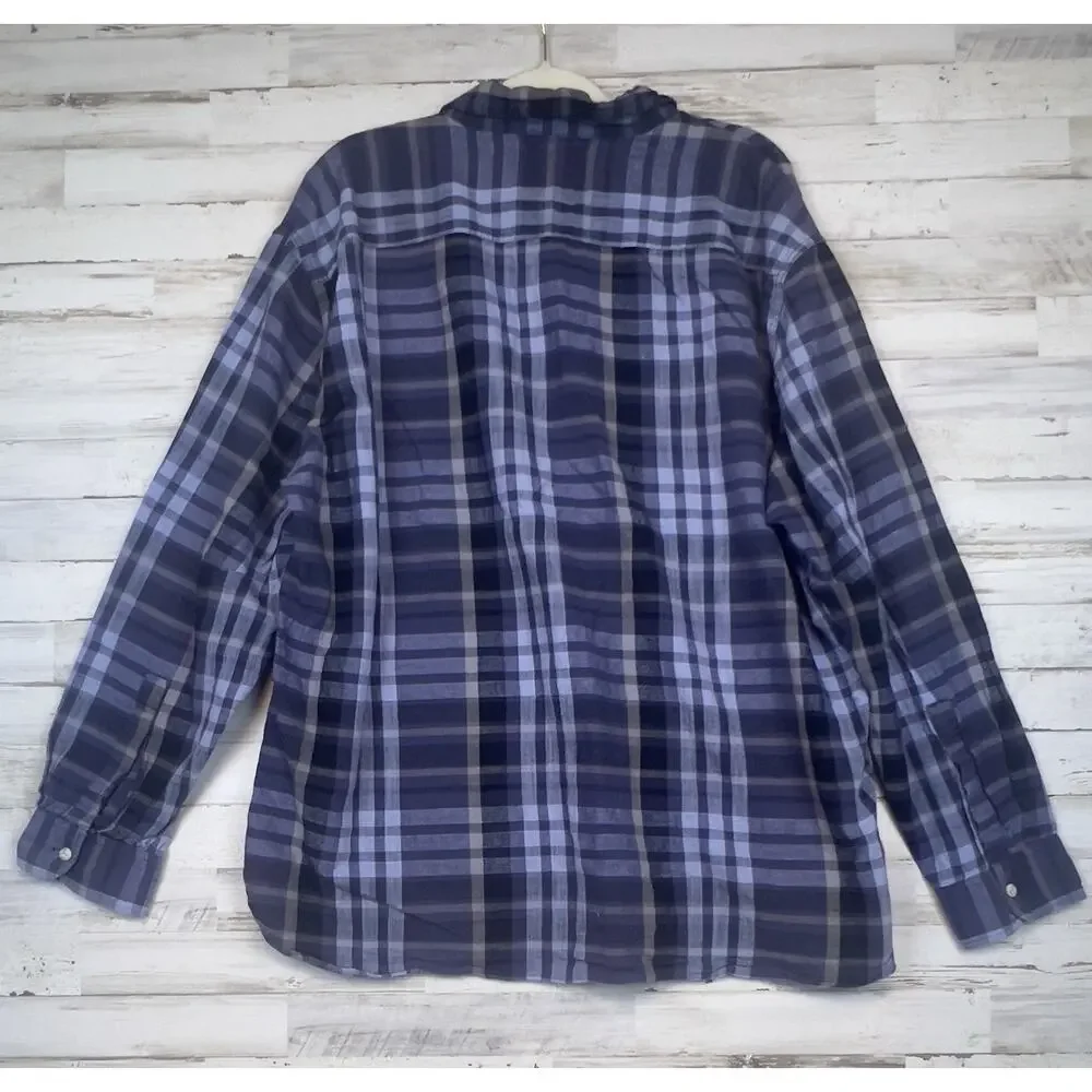 Comfort Outfitters Button Up Shirt Mens 3XL Blue Cotton Plaid Long Sleeve